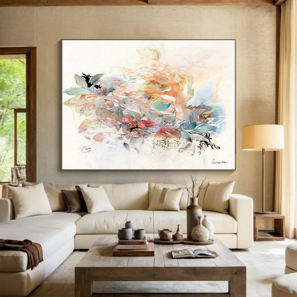 “Mixed - Media Floral Abstract” - Mixed - Media Artwork On Canvas DKS532