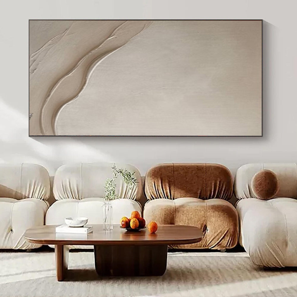Textured Beige Waves "Subtle Flow" Impasto Painting On Canvas PS1093