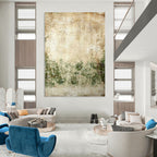 “Vintage - Inspired Earth Tones” - Beige, Green, Weathered Abstract Painting On Canvas PT1479