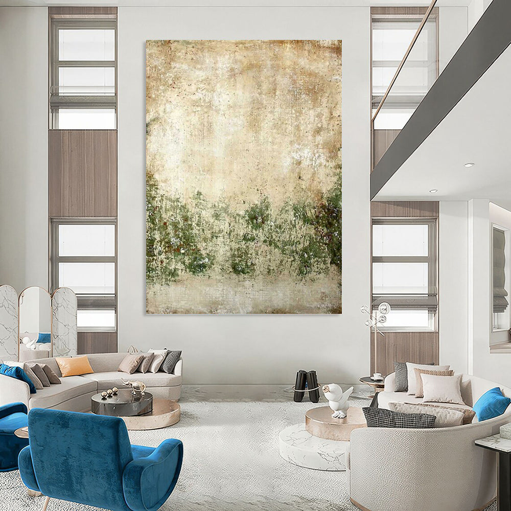 “Vintage - Inspired Earth Tones” - Beige, Green, Weathered Abstract Painting On Canvas PT1479