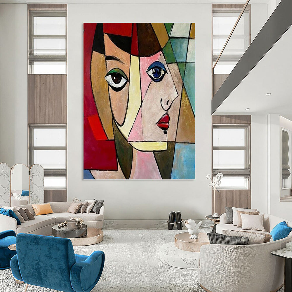 “Cubist Woman in Color Blocks” - Cubist - Inspired Portrait Painting On Canvas PT1407