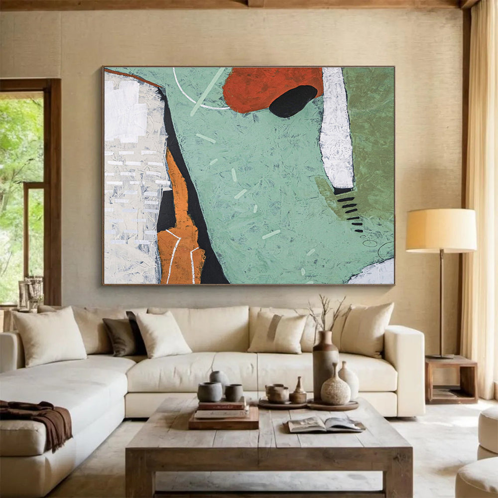 “Green And Orange Abstract Mix” - Abstract Painting On Canvas DKS567