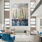 Sailing Regatta, Impasto Seaside, Oil Painting On Canvas PT2095