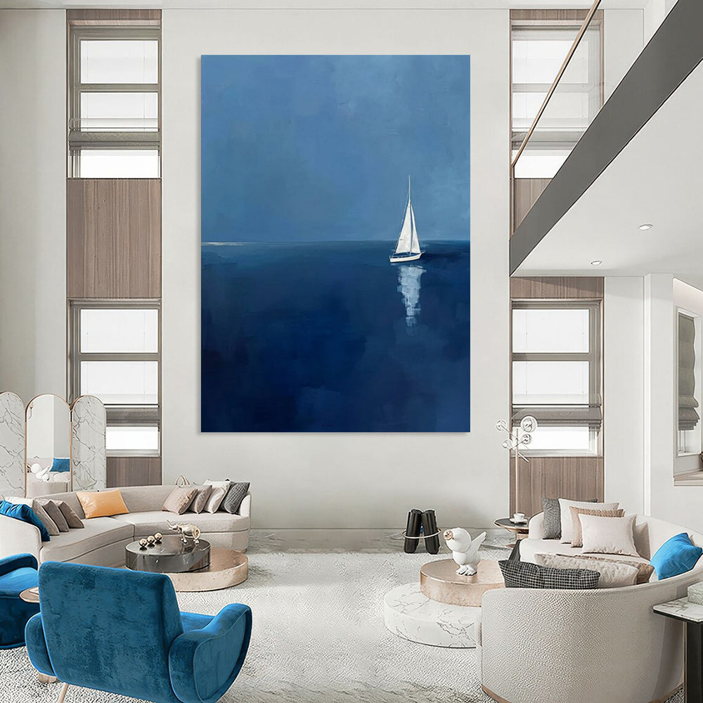 “Serene Sailboat at Sea” - Minimalist Landscape Painting On Canvas PT2230