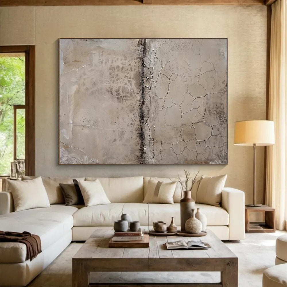 “Cracked Beige Texture” - Beige Abstract Minimalist Painting On Canvas PS0703