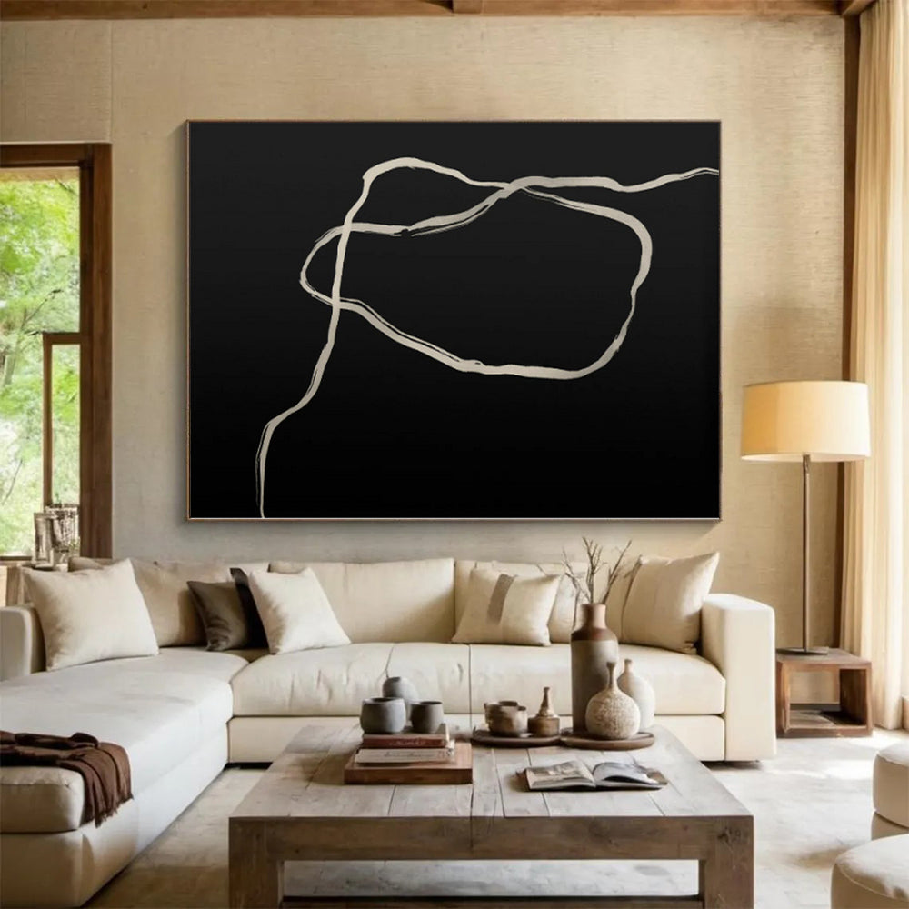 “Black - White Abstract Flowing Lines” - Delicate Abstract Painting On Canvas PS0336