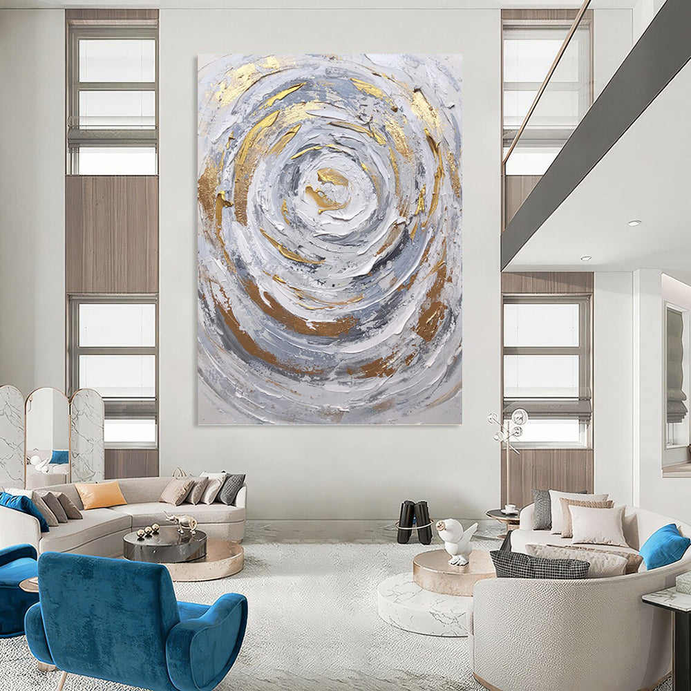 “Grey - Gold Swirl” - Textured Abstract Painting On Canvas PT1286