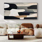 Black, White, Beige with Abstract Shapes "Monochrome Mosaic" Abstract Painting On Canvas PS1280