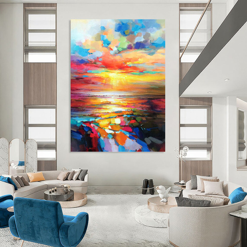 “Colorful Sunset Seascape” - Impressionistic Sunset Over Sea Painting On Canvas PT1064