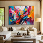 “Explosive Color Fusion” - Bold Rainbow Abstract, Dynamic Acrylic Splatter Painting On Canvas DKS690