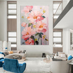 Pink Peach Blooms with Impasto Texture, Inspired by Claude Monet's Style, Floral Painting On Canvas PT2123