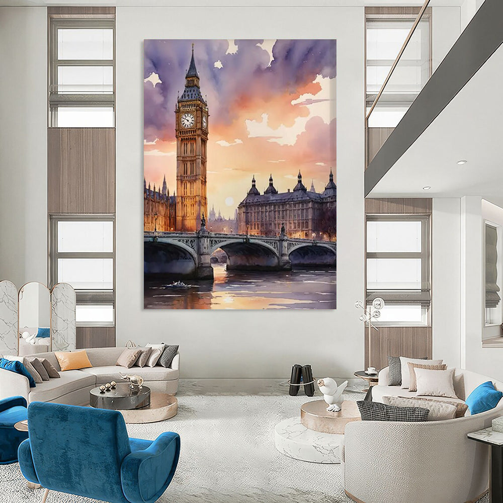 Watercolor Big Ben Scene Painting On Canvas DS091