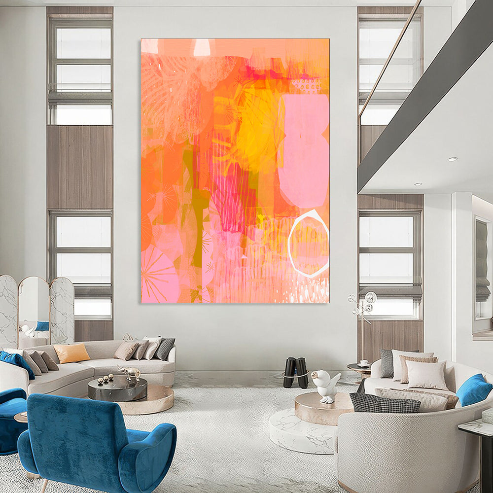 “Peach - Orange Abstract Forms” - Abstract Painting On Canvas PT2003