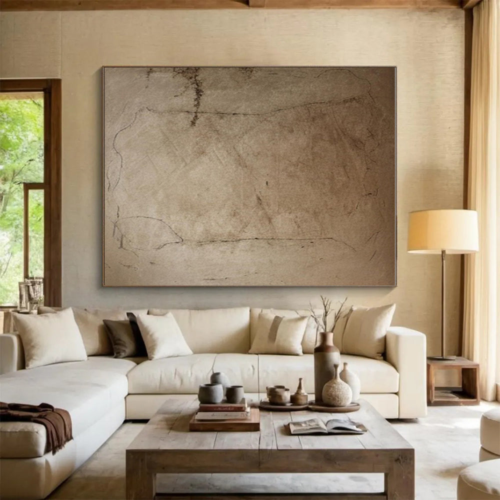 “Beige Textured Sketch” - Beige Abstract Minimalist Painting On Canvas PS0688