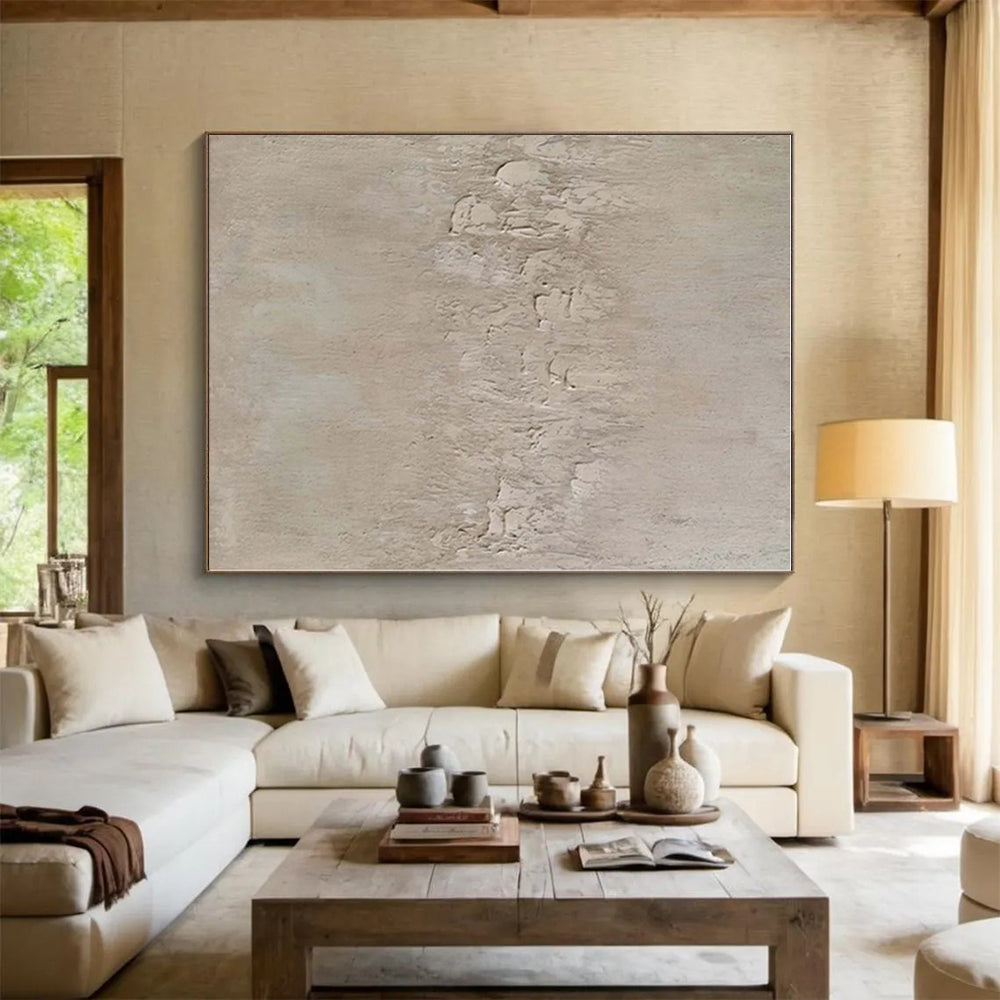 “Beige Textured Minimalism” - Beige, Gray Abstract Textured Minimalist Painting On Canvas PS0579