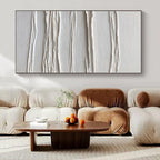 White with Linear Textures "White Lines" Abstract Painting On Canvas PS1347
