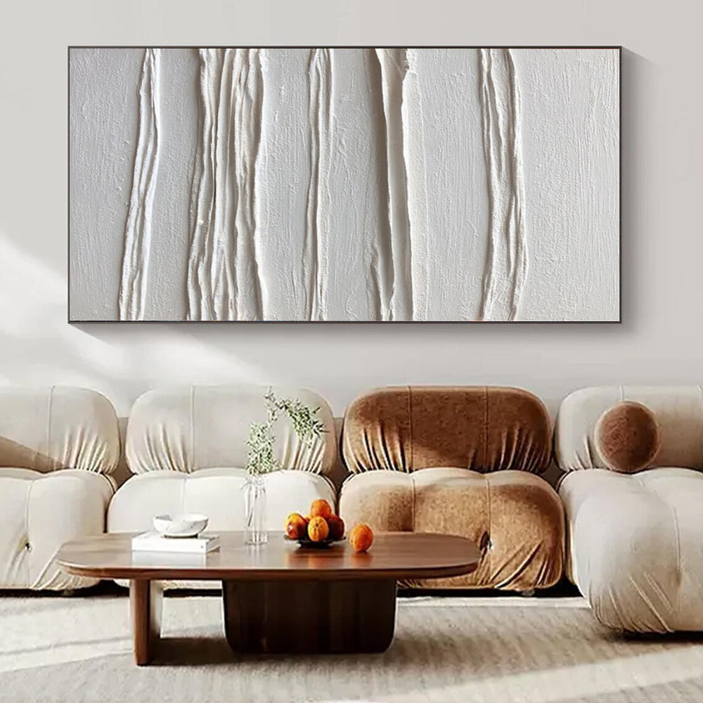 White with Linear Textures "White Lines" Abstract Painting On Canvas PS1347