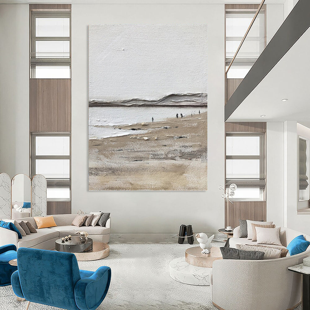 “Minimalist Beach Scene” - Landscape, Textured - Styled Painting On Canvas PT1674