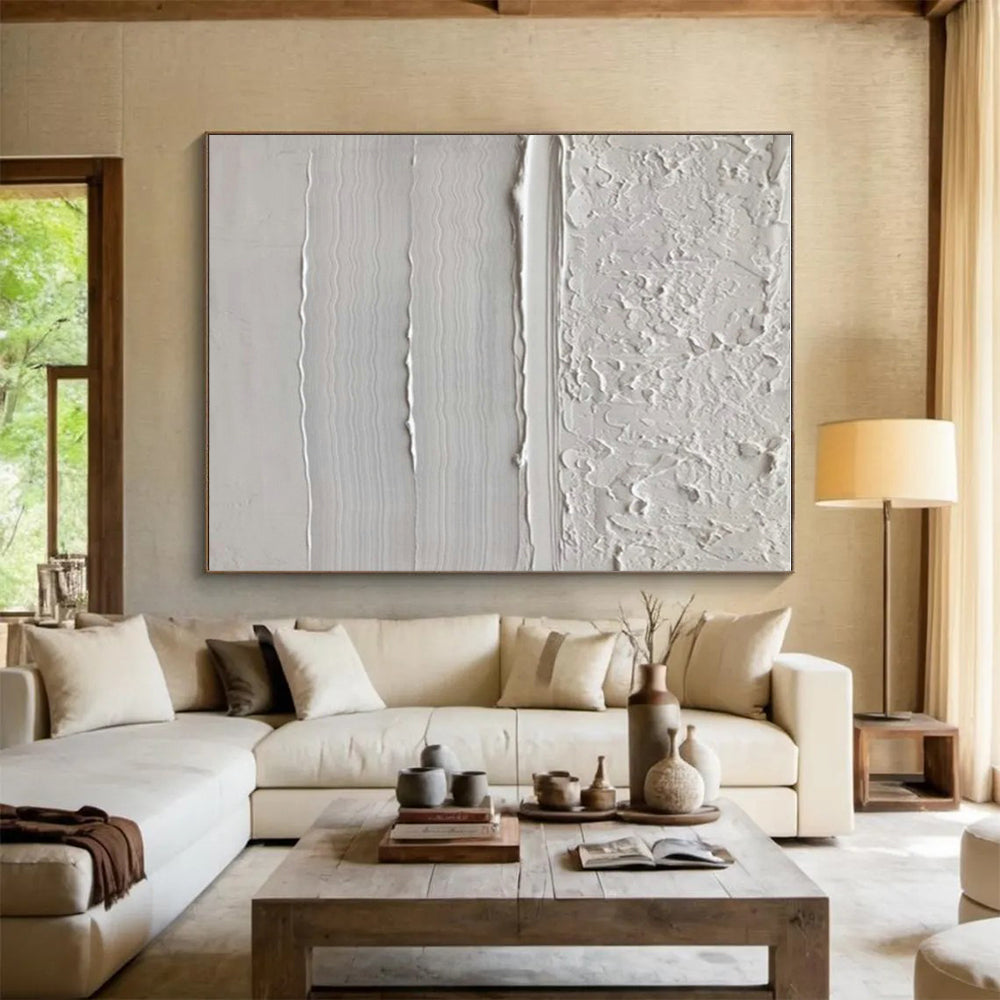 “Textured White Layers” - White, Light - colored Abstract Textured Painting PS0611