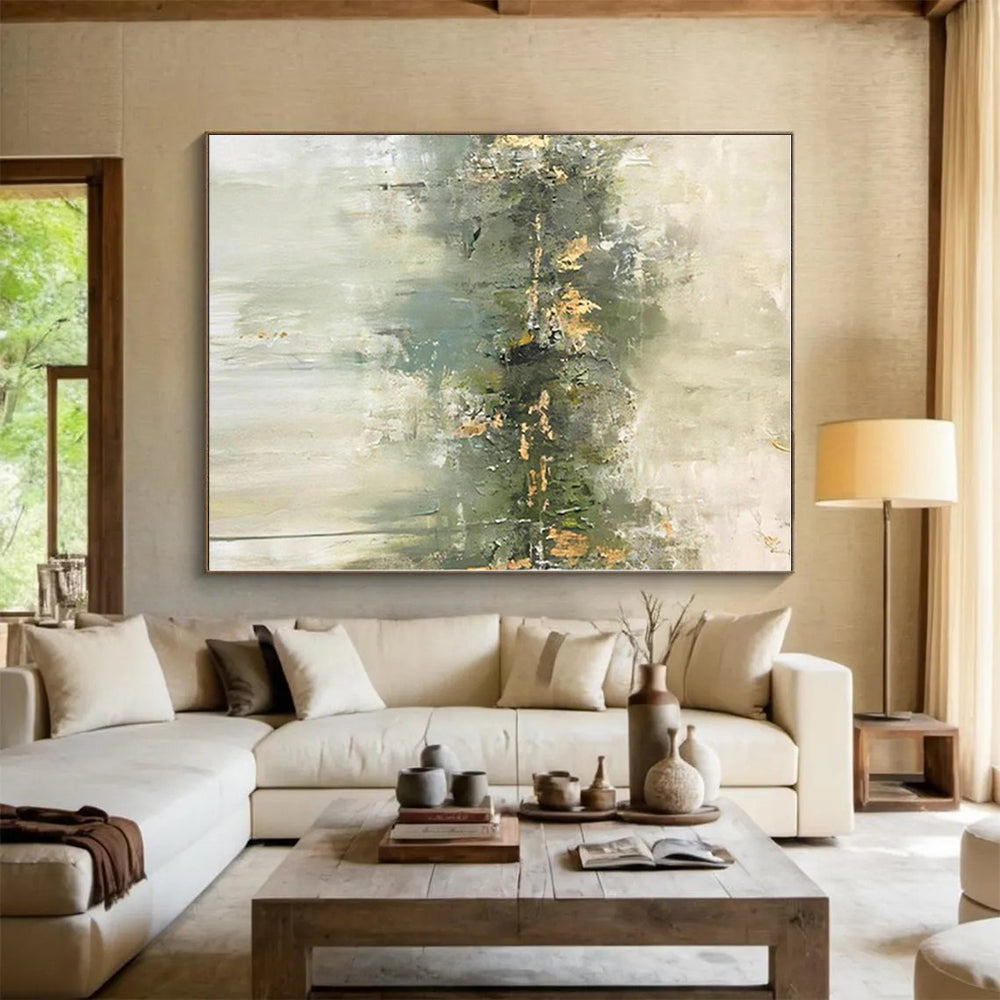 “Green & Gold Abstract Reflection” - Abstract Reflection Painting On Canvas PS0423