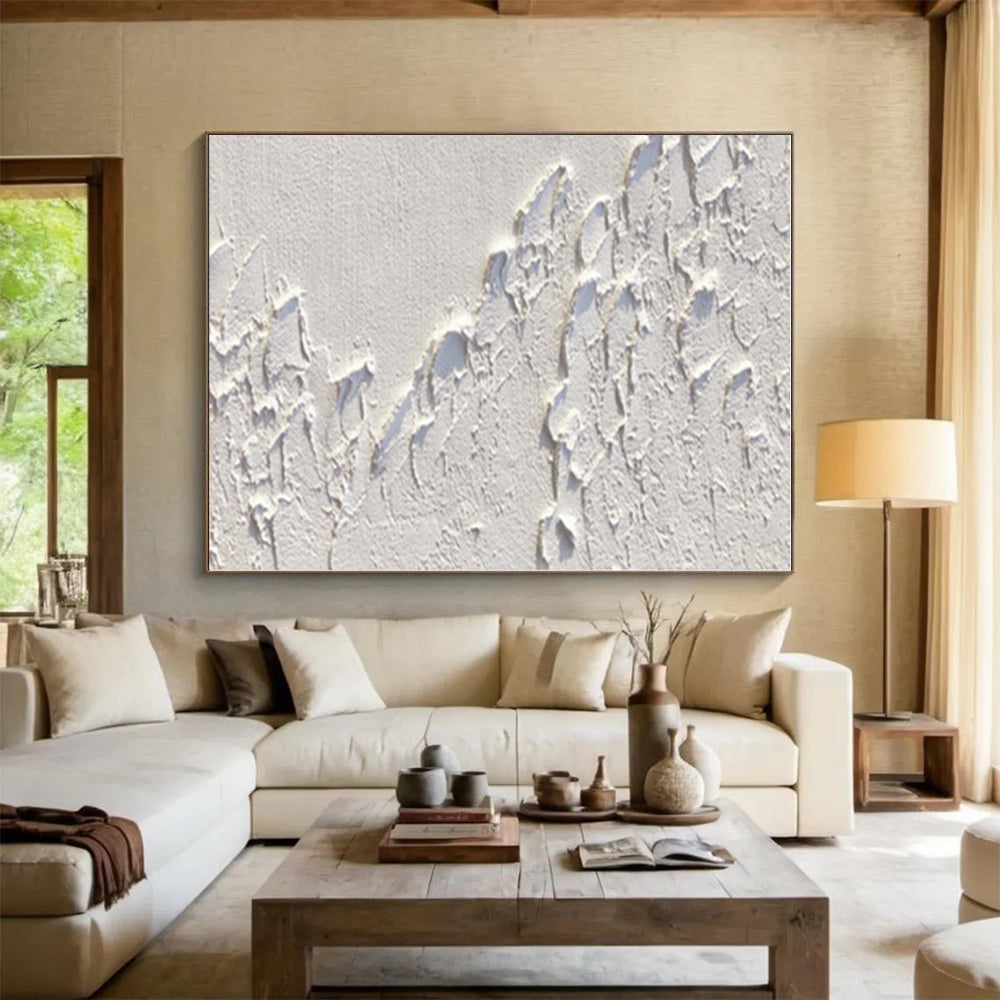 “White Textured Terrain” - White Abstract Painting On Canvas PS0522