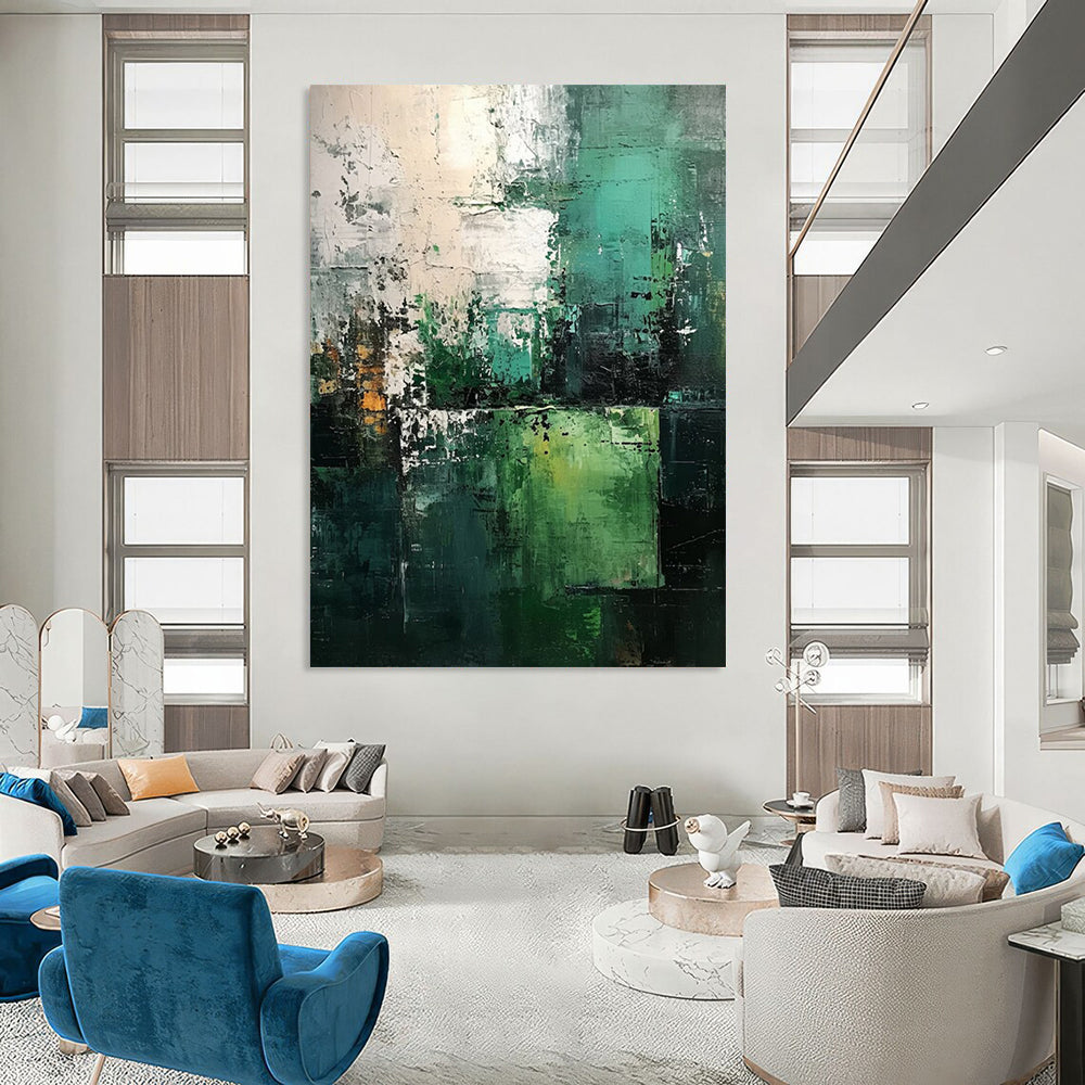 “Teal - Green Abstract Textures” - Abstract Landscape Painting On Canvas DS005