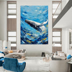 “Blue and White Whale Abstract” - Impressionist Marine Painting On Canvas PT2282