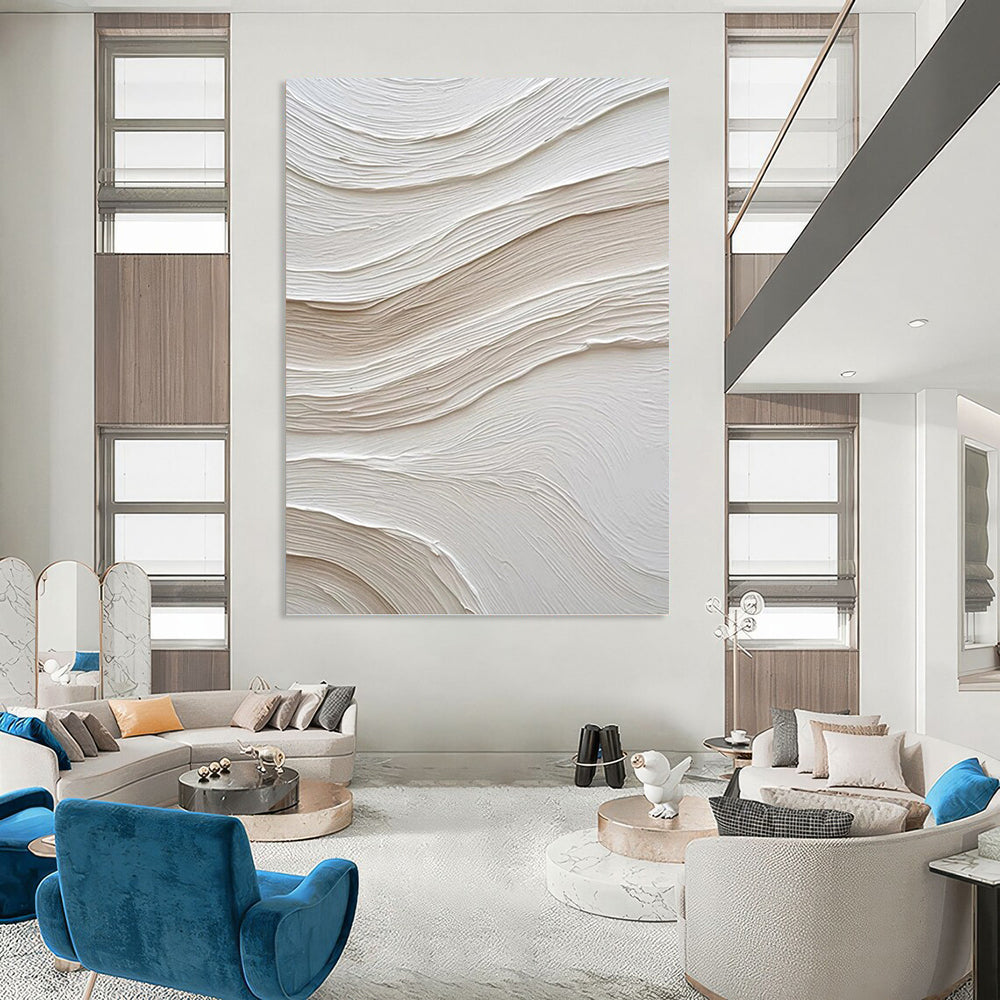 “White Textured Waves” - Textural Abstract Painting On Canvas PT1024