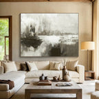 “Gray - White Abstract Horizon” - Muted Tones “Foggy Shore” Painting On Canvas PT1672