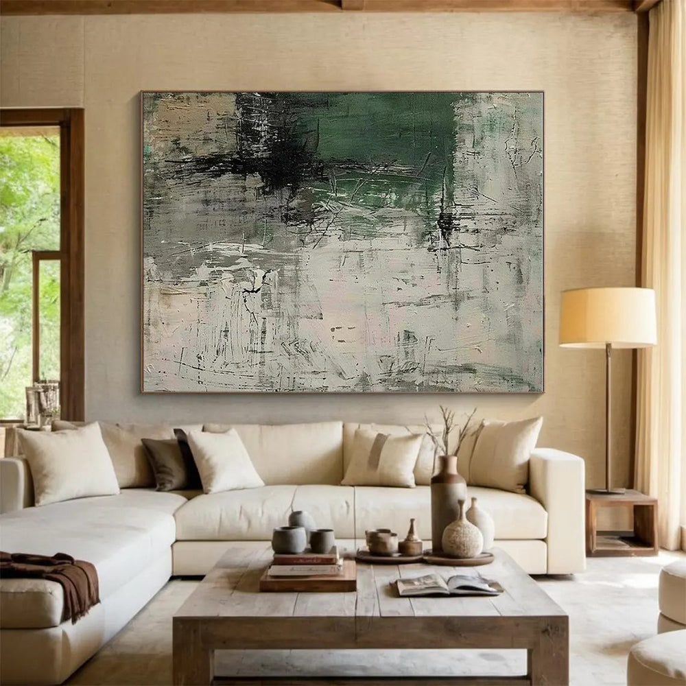 Green, Gray & Black Abstract Strokes "Urban Jungle" Painting On Canvas PS0859