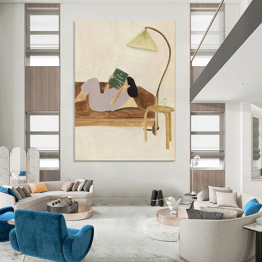 Cozy Reading Nook, Whimsical Figurative, Matisse - Inspired Palette, Painting On Canvas PT2107