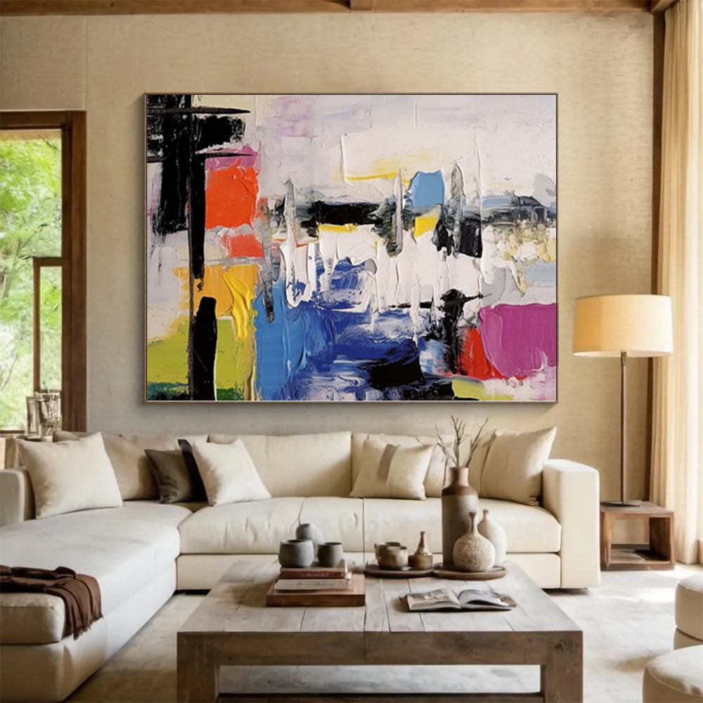 “Playful Color Blocks in Abstract Harmony” - Modern Abstract Painting On Canvas PS0239