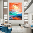 Vibrant Orange - Blue Abstract, Expressionistic Wave, Kandinsky - Inspired, Painting On Canvas PT2114