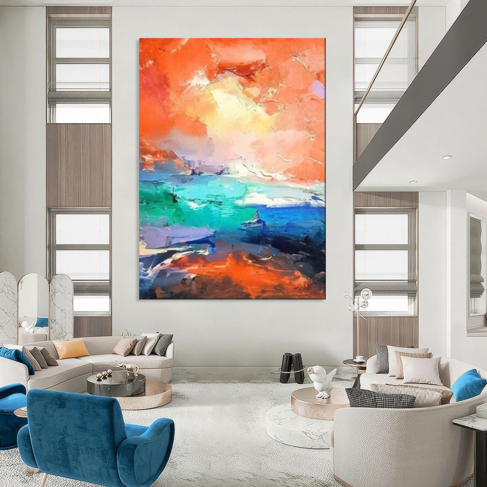 Vibrant Orange - Blue Abstract, Expressionistic Wave, Kandinsky - Inspired, Painting On Canvas PT2114
