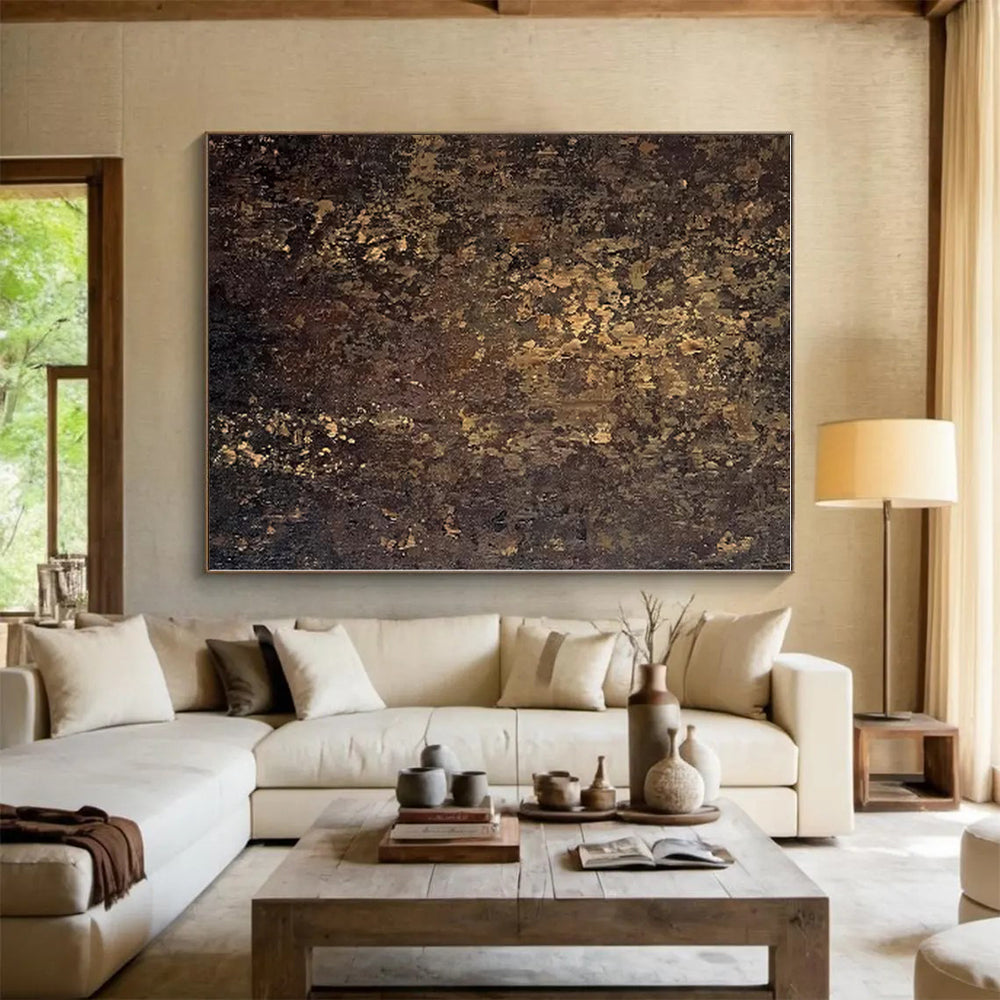 “Brown - Gold Textured Abstract” - Brown, Gold Textured Abstract Painting On Canvas PS0448