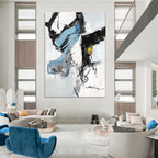Blue - Gray - Black Abstract Fusion, Reminiscent of Robert Motherwell's Style, Painting On Canvas PT2086