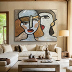 “Cubist - Style Dual Faces” - Abstract Portrait, Cubist - Inspired Figure Painting On Canvas DKS719