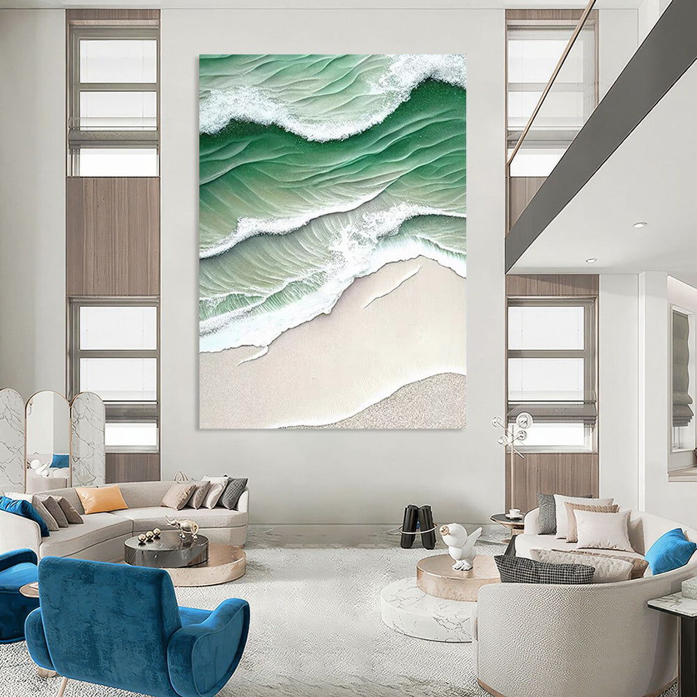 “Green Waves & Sand” - Coastal Abstract Painting On Canvas DS290