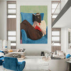 “Reading Figure in Blue Chair” - Serene Figurative Painting On Canvas DS303