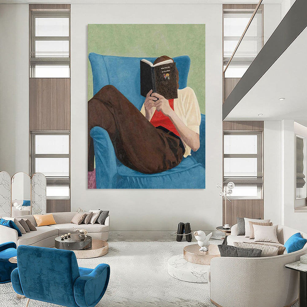 “Reading Figure in Blue Chair” - Serene Figurative Painting On Canvas DS303