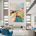 Hillside Harmony Abstract Pastel Landscape, Painting On Canvas PT2148