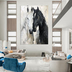 Black - White Horse Duo, Impasto Realist, Remington - Inspired, Painting On Canvas PT2122