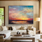 “Vibrant Sunset Reflection” - Blue, Pink & Orange Seascape, Expressive Oil Painting On Canvas DKS776