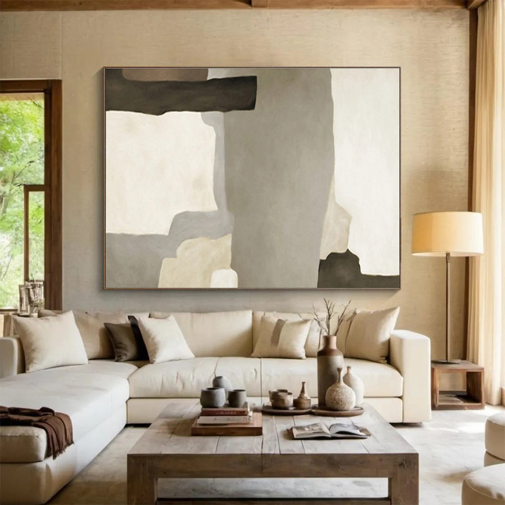 “Neutral Tones Abstract Shapes” - Minimalist Abstract Painting, Great for Modern Hallway & Study DKS607