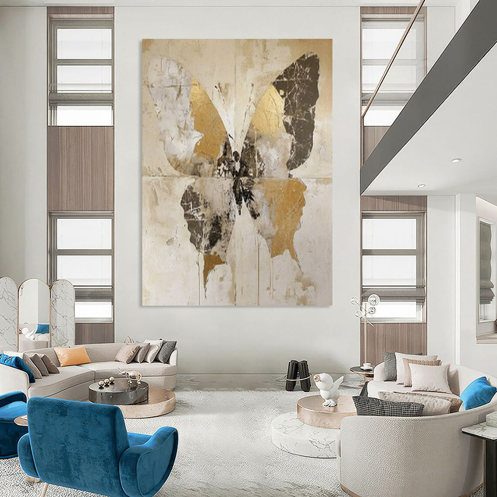 “Vintage Gold Butterfly” - Retro - Inspired Mixed - Media Painting On Canvas PT2206