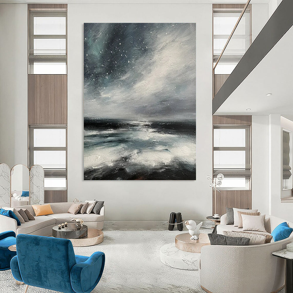 “Monochromatic Seaside Abstract” - Impressionist Seaside Painting On Canvas PT2270