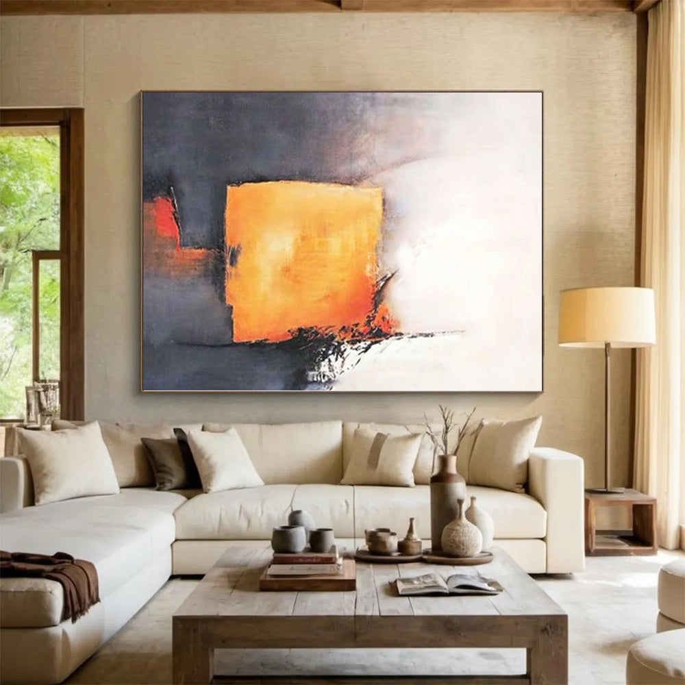 “Orange - Gray Abstract Block” - Orange, Gray, Red Abstract Minimalist Painting On Canvas PS0591