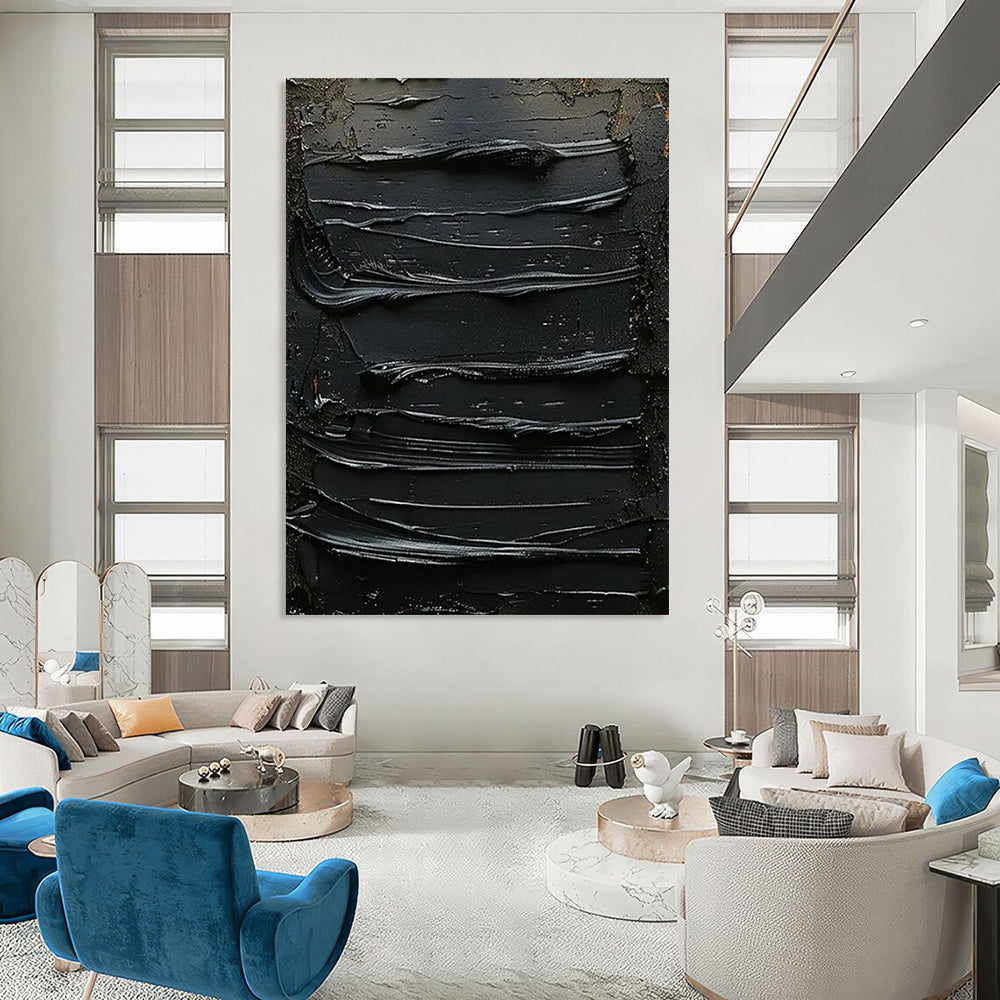 “Black Textured Mystery” - Minimalist Abstract Painting On Canvas PT2356