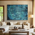“Teal - Black Textured Abstraction” - Teal, Black Abstract Painting On Canvas PS0464