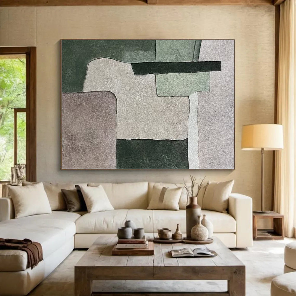 “Pastel Shape Mix” - Green, Gray, Purple Abstract Geometric Painting On Canvas PS0392